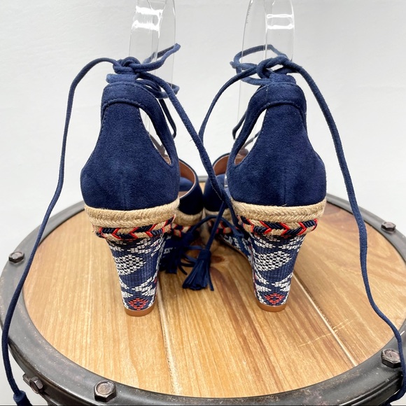 Cabi Isla Suede Beaded Wedge Espadrille Sandals Size 6 Shoes Navy Blue.  NWOT. - Picture 7 of 16